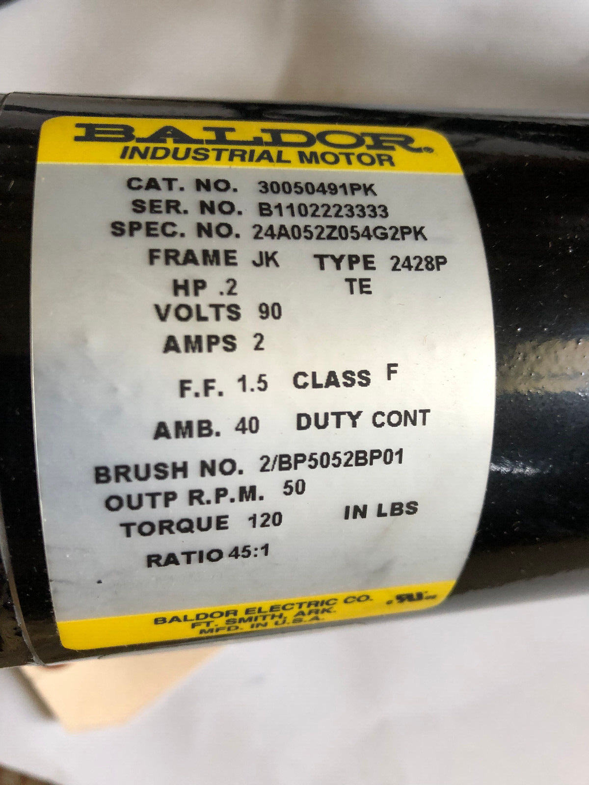 New Baldor 3050491Pk,30050491Pk,2428P,Jk .2Hp,2 Amps Servo Motor,Ew