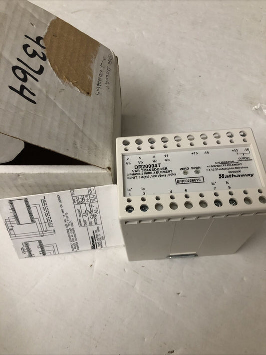 New Beta Hathaway Dr20004t Var Transducer 3Ph 3Wire 2Element 5A 120Vac 60Hz,Cw