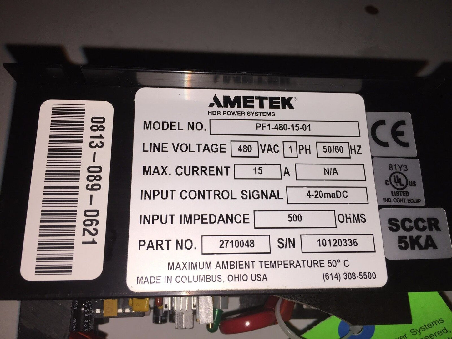 New Ametek 2710048, Pf1-480-15-01 Hdr Power System 480Vac,Bv