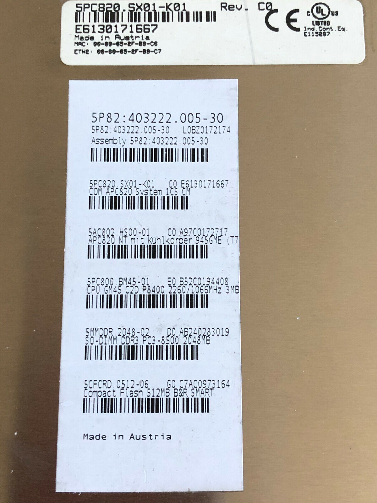 B&R 5Pc820.5X01-K01 Rev. C0 Drive,Acopos Multi  Apc830,Cr10140787,De,Eh