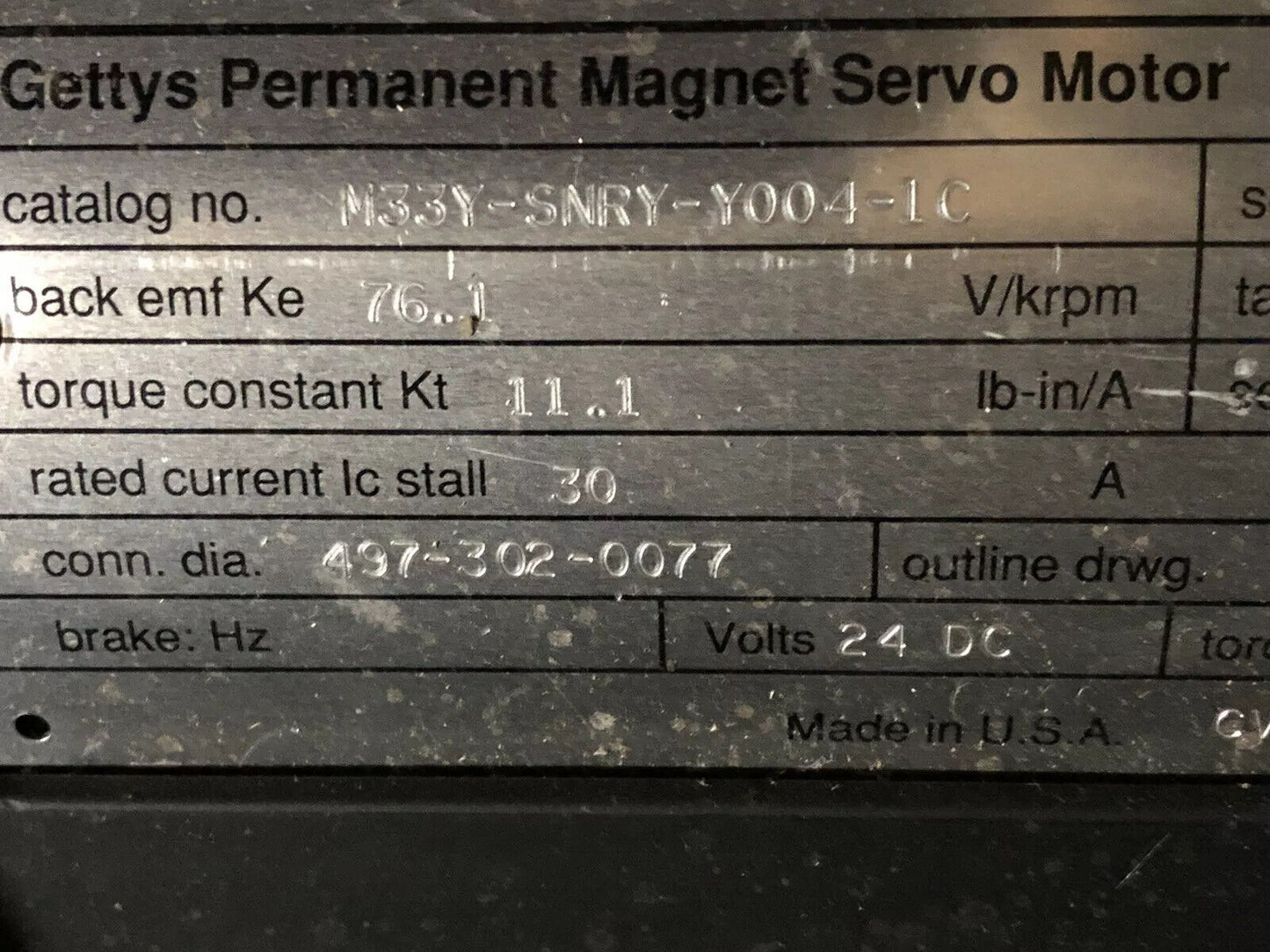 Aeg Gettys M33y-Snry-Y004-1C ,76.1 Dc Servo Motor, 24Vdc,Te