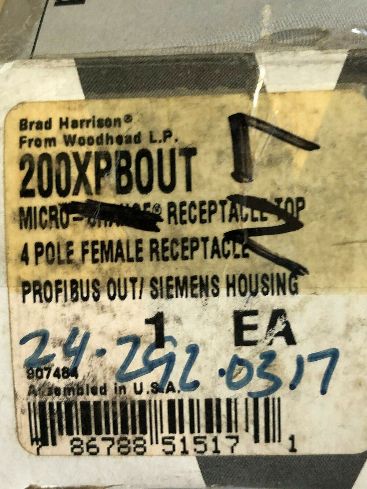 New Brad Harrison Receptacle, 200Xpbout Woodhead 6Es7 194-1A A01-0Xa0,Cg