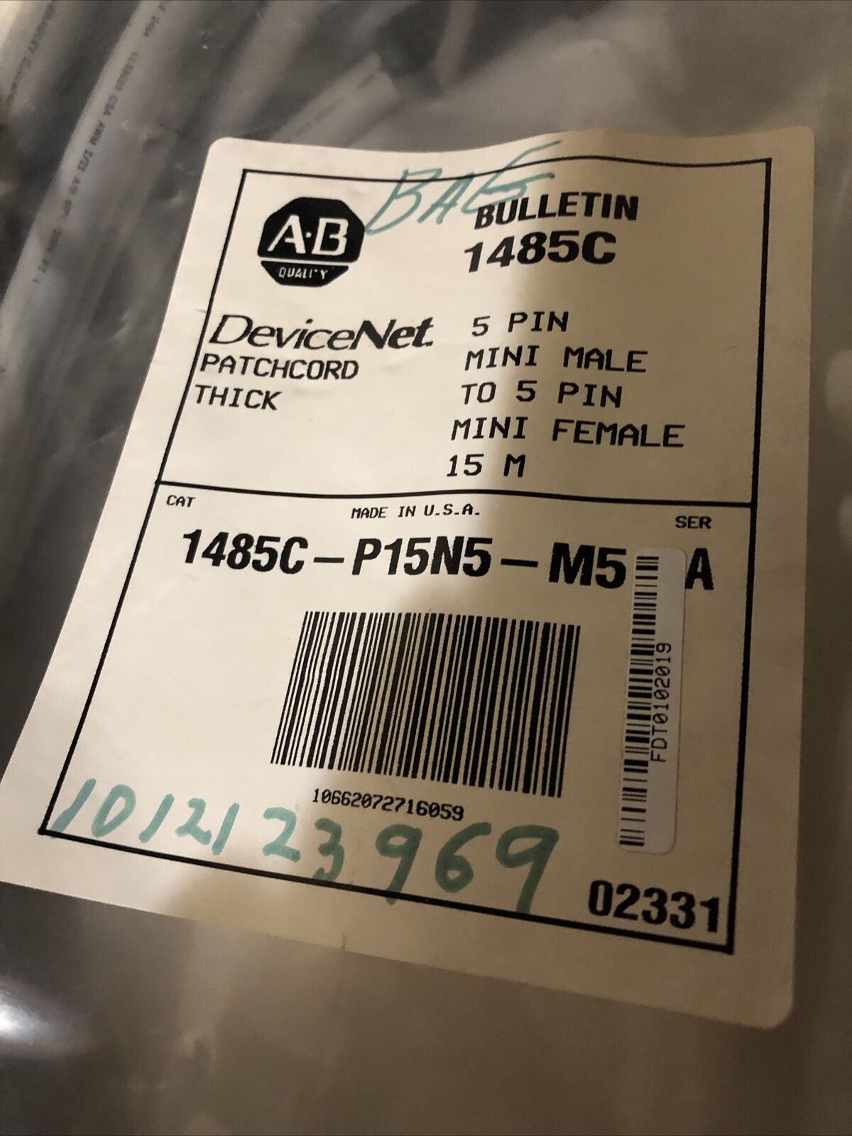 New Allen-Bradley Cable 1485C-P15n5-M5,Df