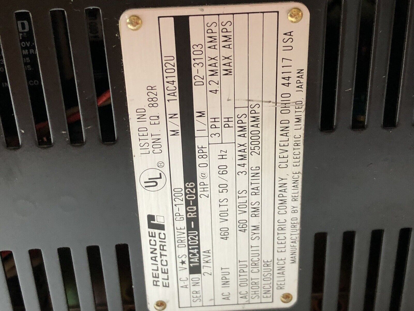 Reliance Electric Gp-1200 Ac V*S Drive,2Hp,1Ac4102u,Gp-1200,Ev