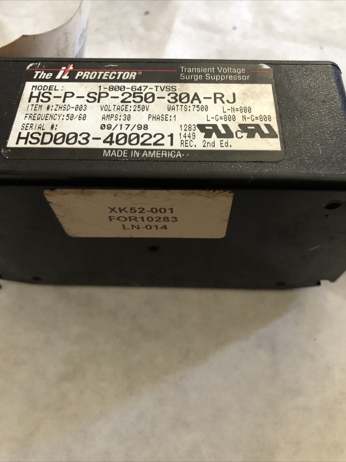 It Protector Hs-P-Sp-250-30A-Rj Transient Voltage Surge Suppressor, 30A,Dc