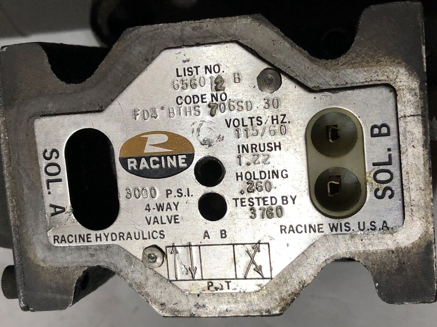 Racine Fd4 Bths 706Sd 30 Double-Solenoid 4Way Hydraulic Valve (Need Repair),Tn