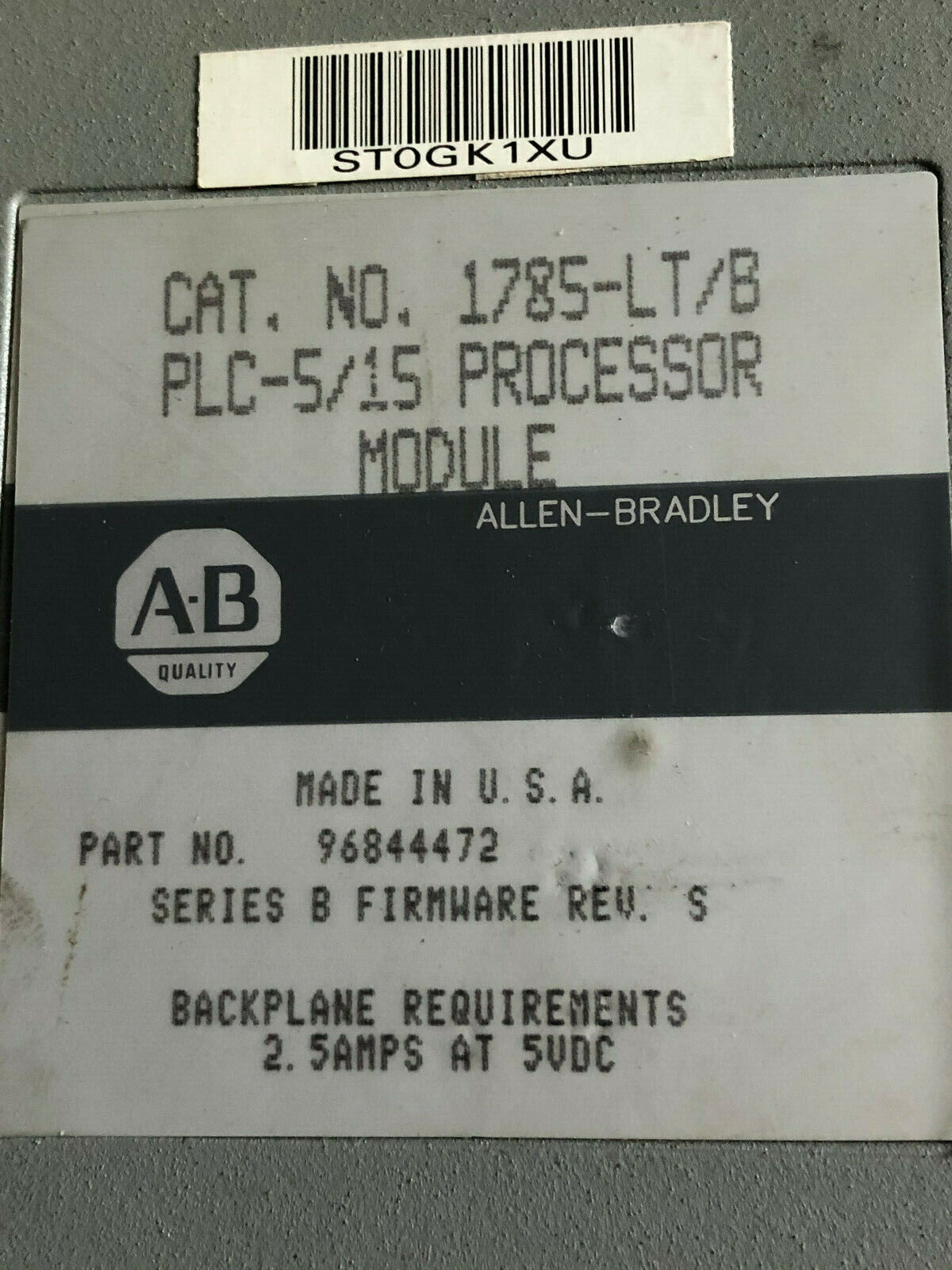 Allen Bradley 1785-Lt B Plc-5/15 Processor Module,Hd
