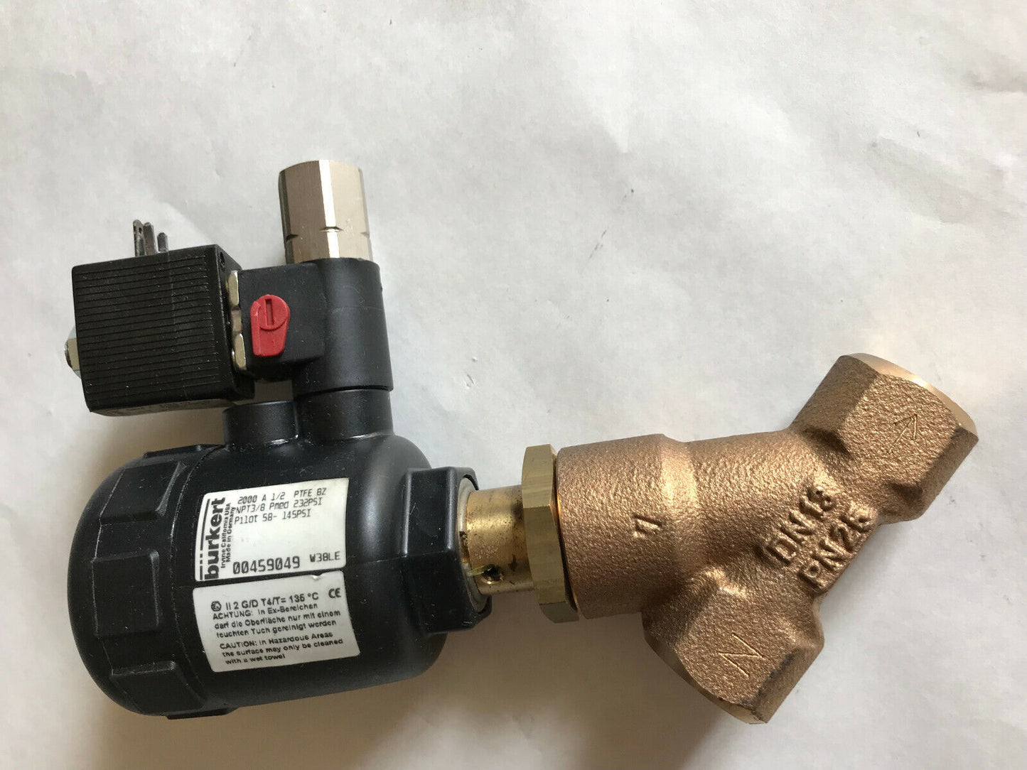 3/8" Npt Burkert 2000-A-1/2 Ptfe Bz Pneumatic Piston Seat Valve Nc,00428551,Ag