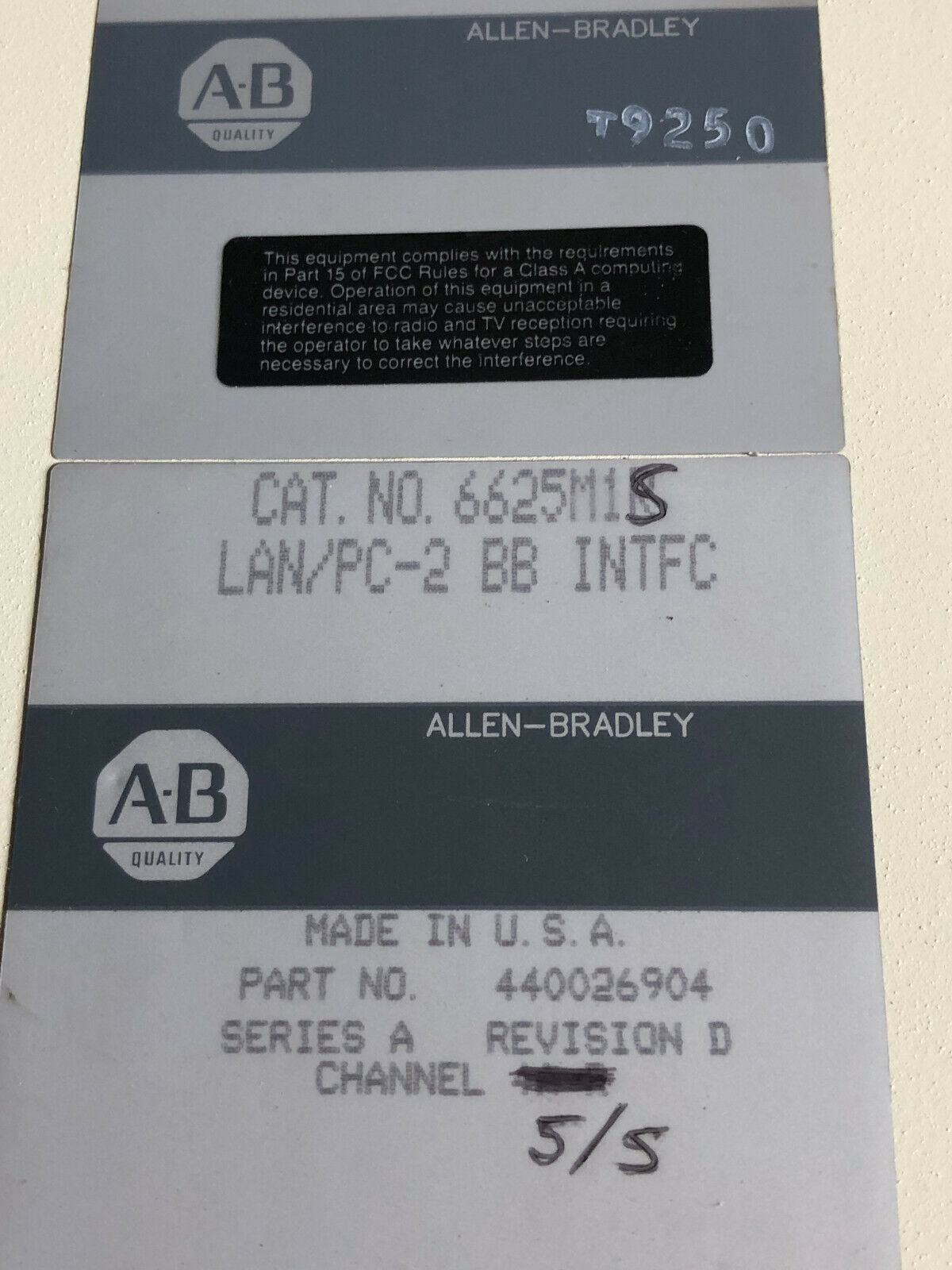 Allen Bradley 6625M1s,Lan/Pc-2 Bb Intfc 6625M1r,Band Interface,440026904,Cf