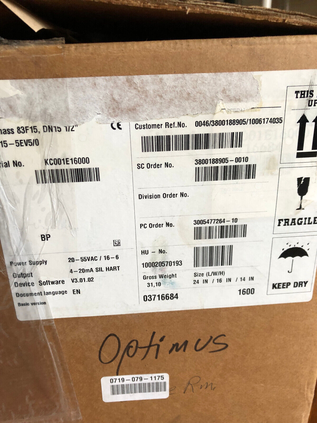 New Endress + Hauser 83F15-5Ev5/0 Promass 83,Promass F,1.7038/19,Dn15 / 1/2",Aq