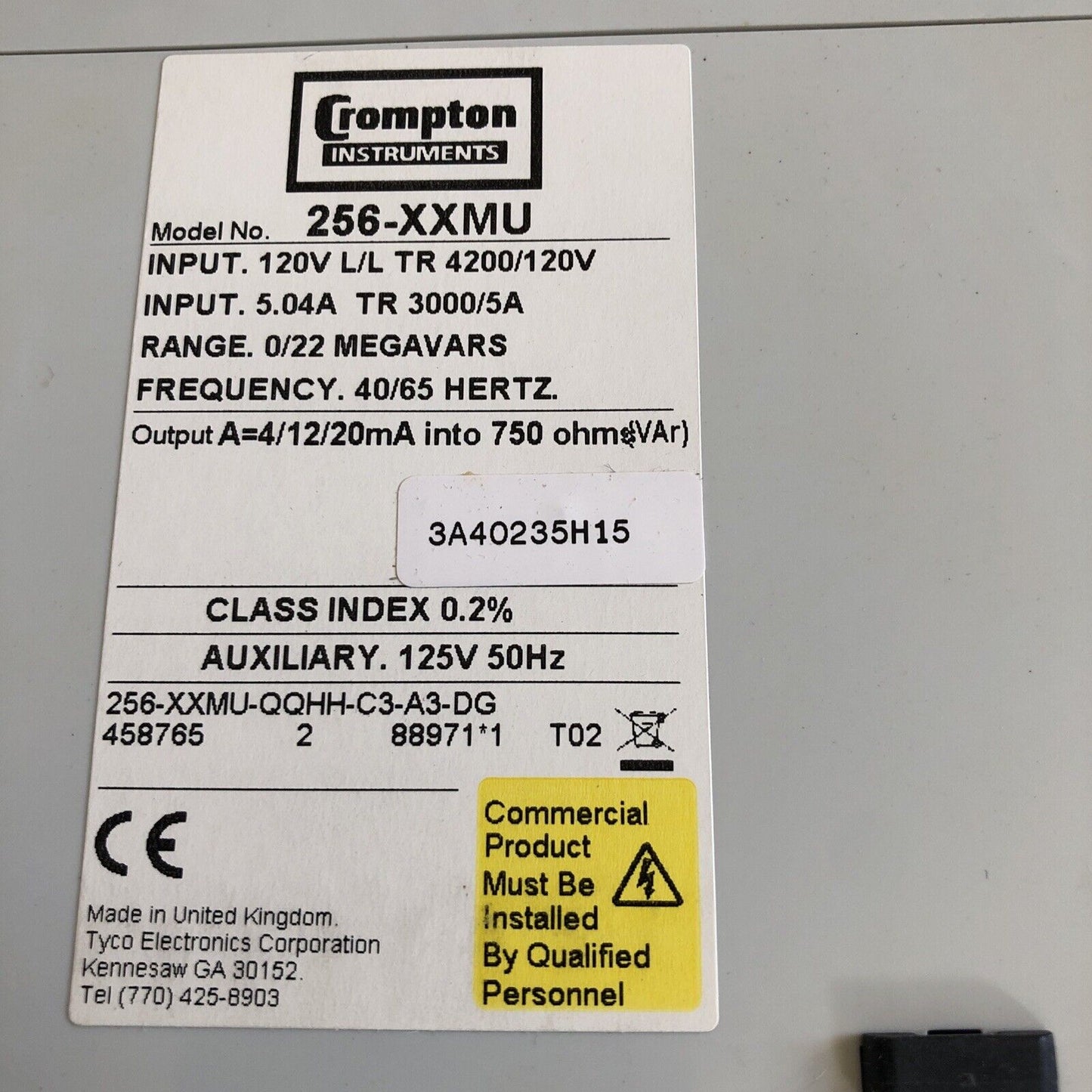 New Crompton 256-Xxmu Paladin Transducer 5.04A 120V,3P,256-Xxmu-Qqhh-C3-A3-Dg,Ee