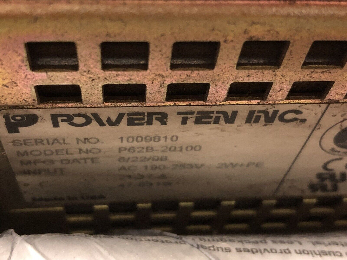 Power Ten P62b-20100 Power Supply,Ez