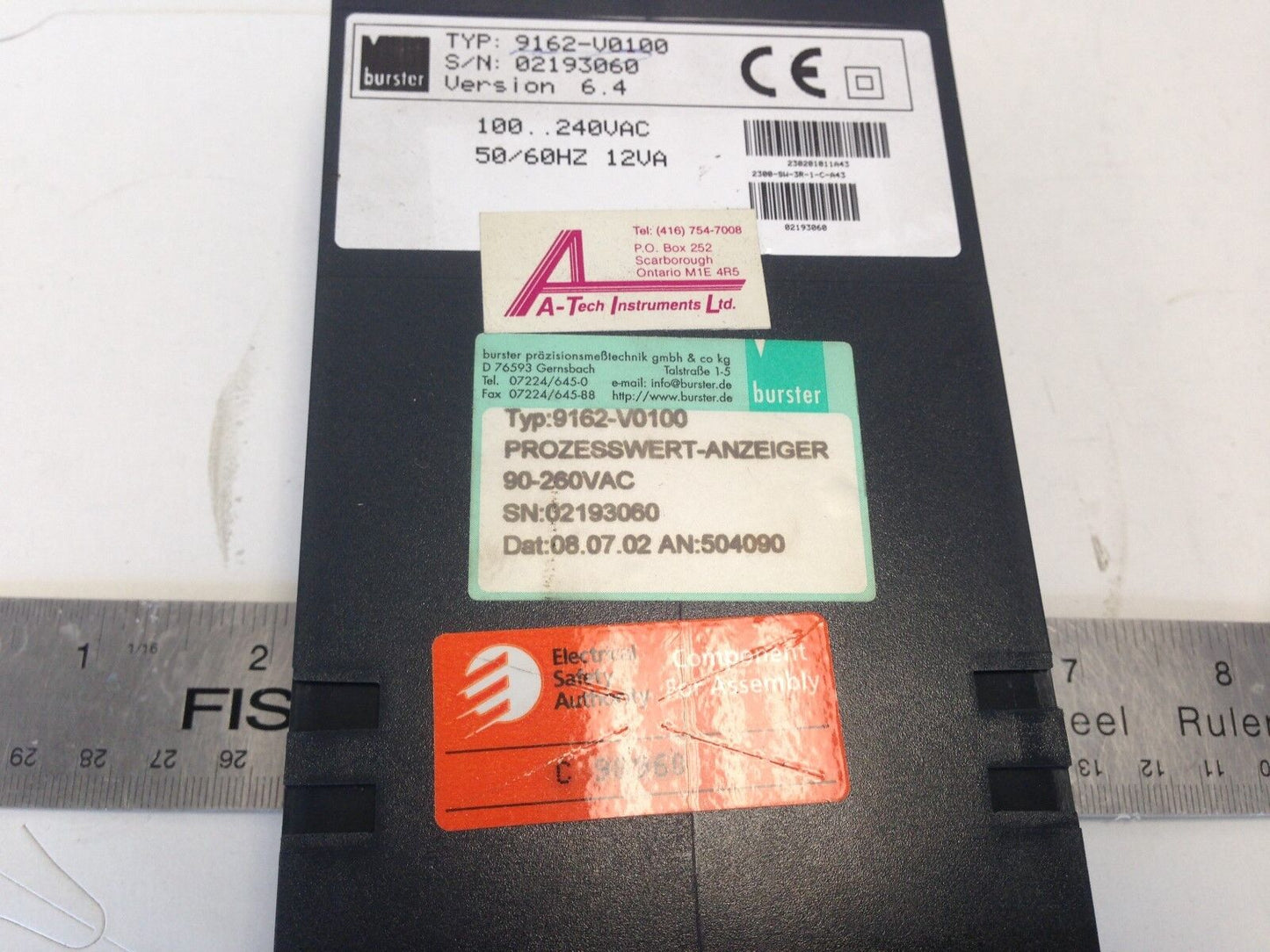 Burster 9162-V0100 Digital Temperature Controller,100-240 Vac Typ 9162,Si