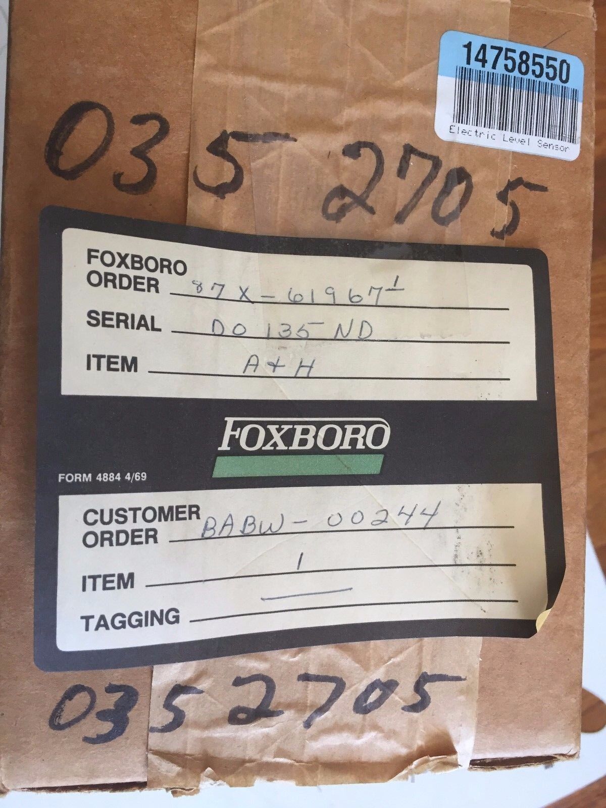 New Foxboro D0135nd Invensys Electric Level Sensor Origin 2A8716 C0-Ni  G/M,Te