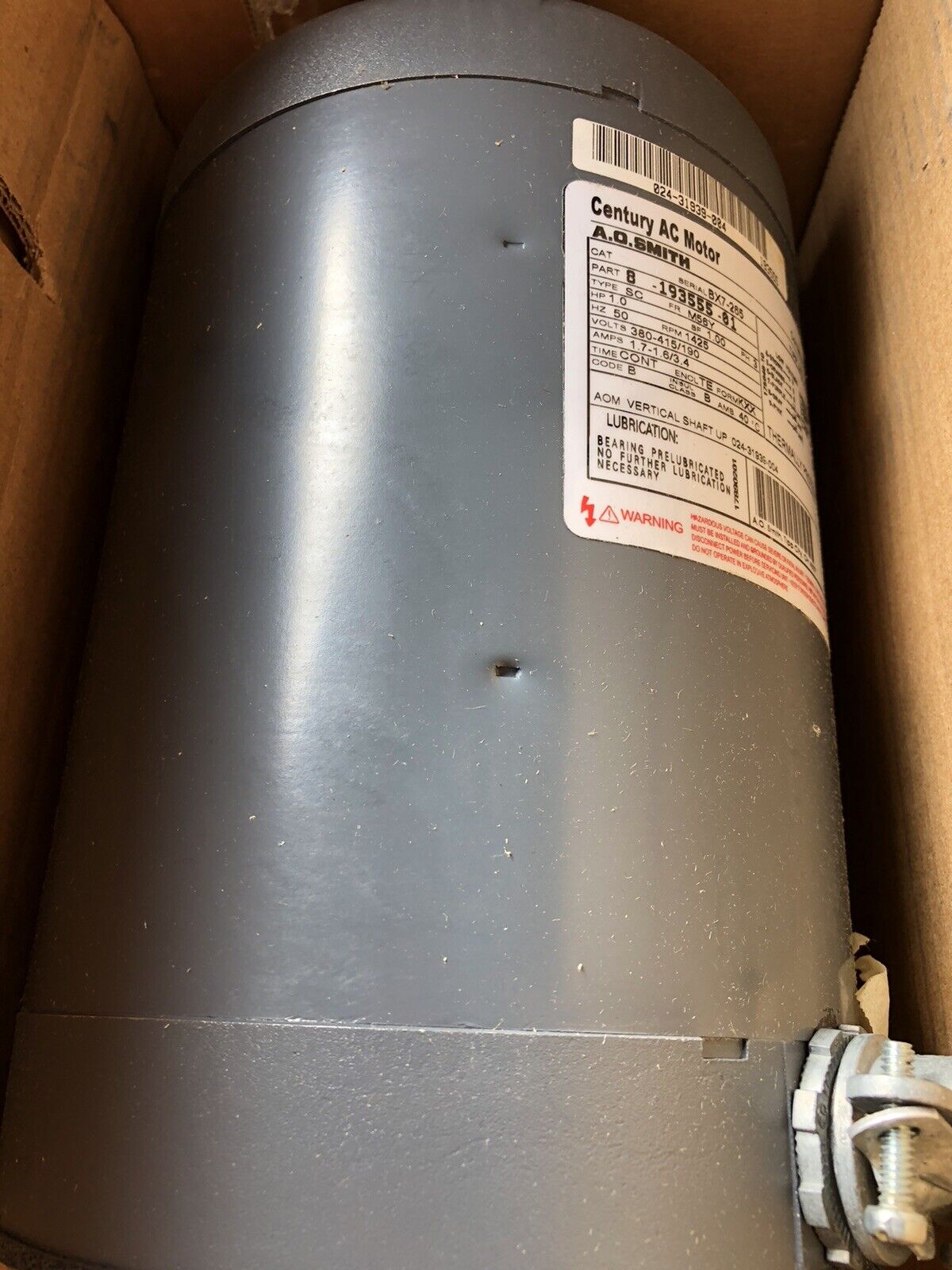 New A.O. Smith 8-193555-01 Motor M56y 1Hp 1425Rpm 380/415Vac 50Hz 3Ph Cond,Aj