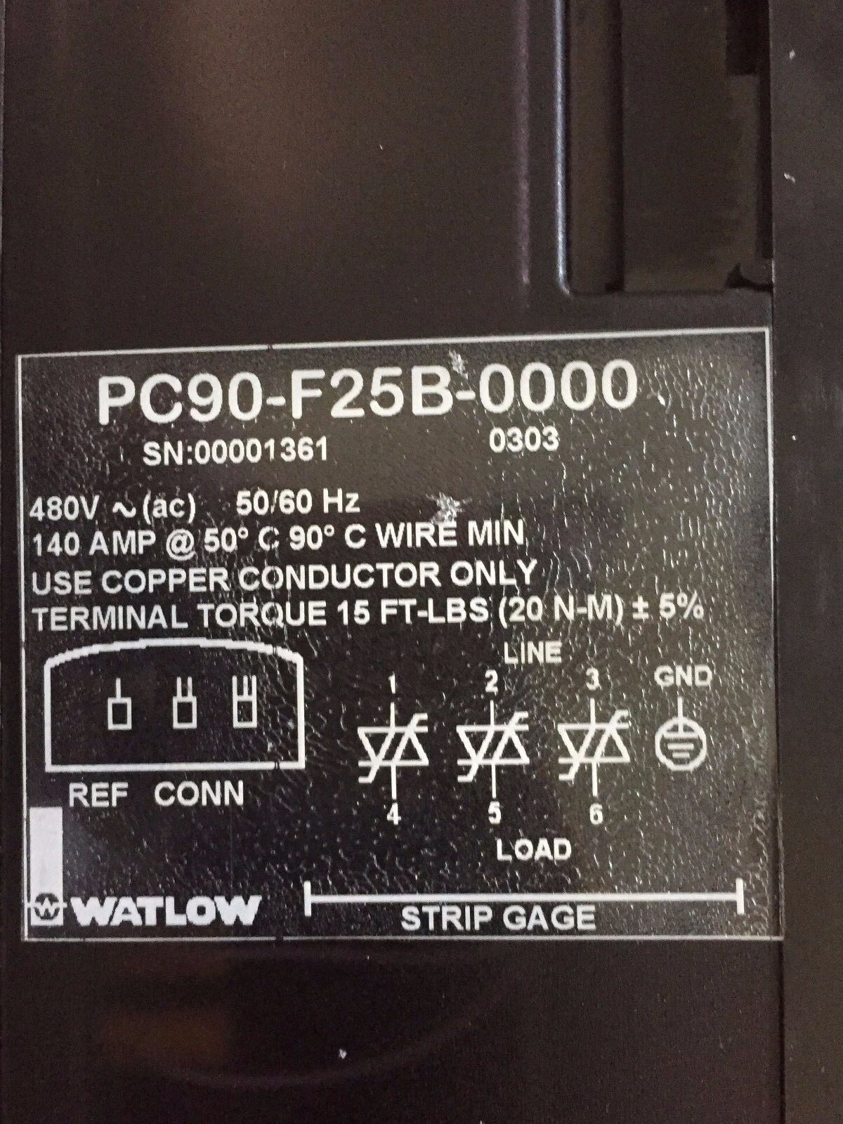 Watlow Pc90-F25b-0000 Solid State Power Control 480V,140A Power,Bh