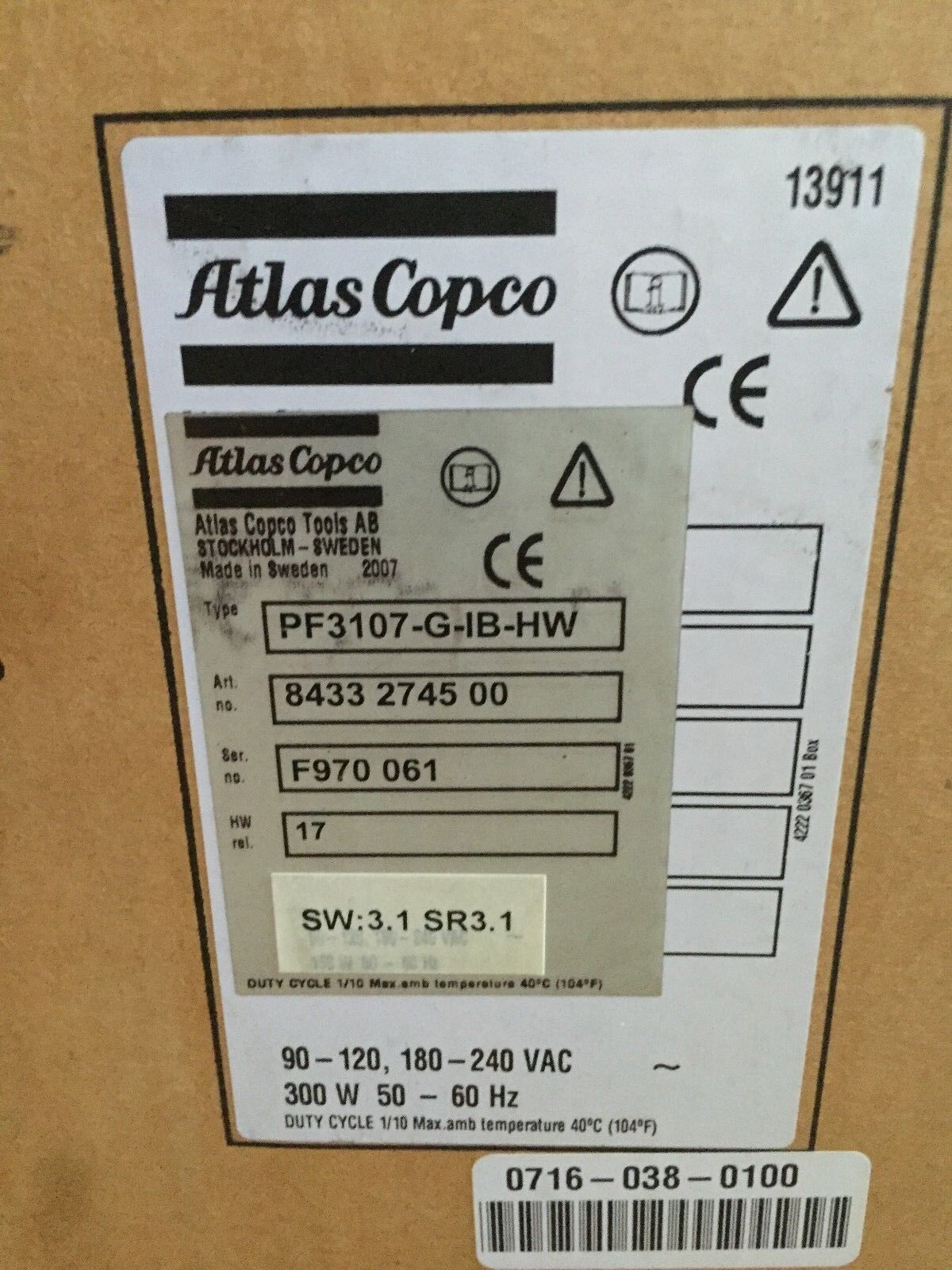 New Atlas Copco 8433 2745 00,Pf3107-G-Ib-Hw Tensor 3-7 Controller ,Ti