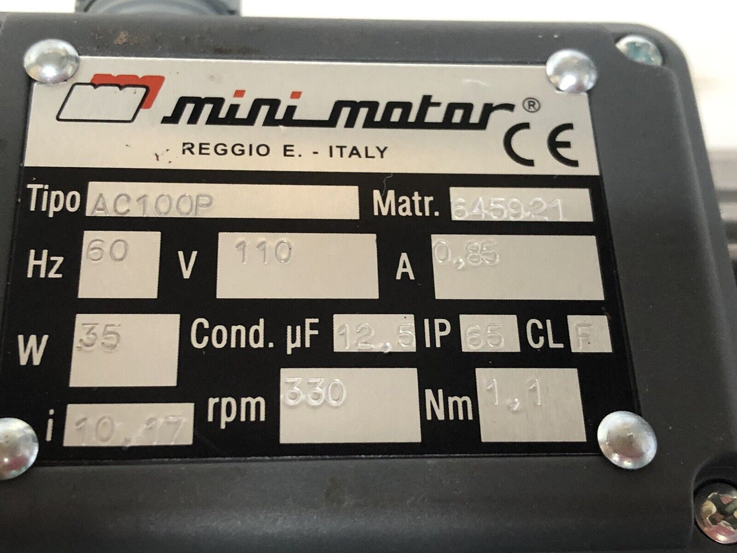 New Mini-Motor Ac100p Ac Gear Motor, 645921 10.17:1 Ratio, 110 Vac, 330 Rpm,Dh