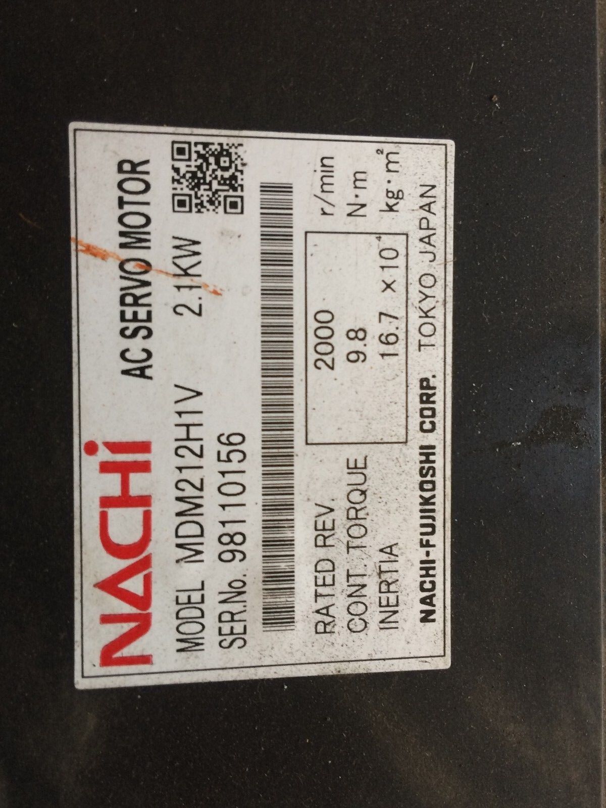 Nachi-Fujikoshi Nachi Nachi Mdm212h1v Servo Motor, 2.1 Kw, Rpm: 2000,Tc