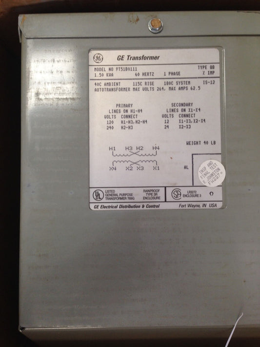 New Ge 9T51b0111 General Electric Transformer Type Qb 1.50Kva 1Ph 60Hz,Eg