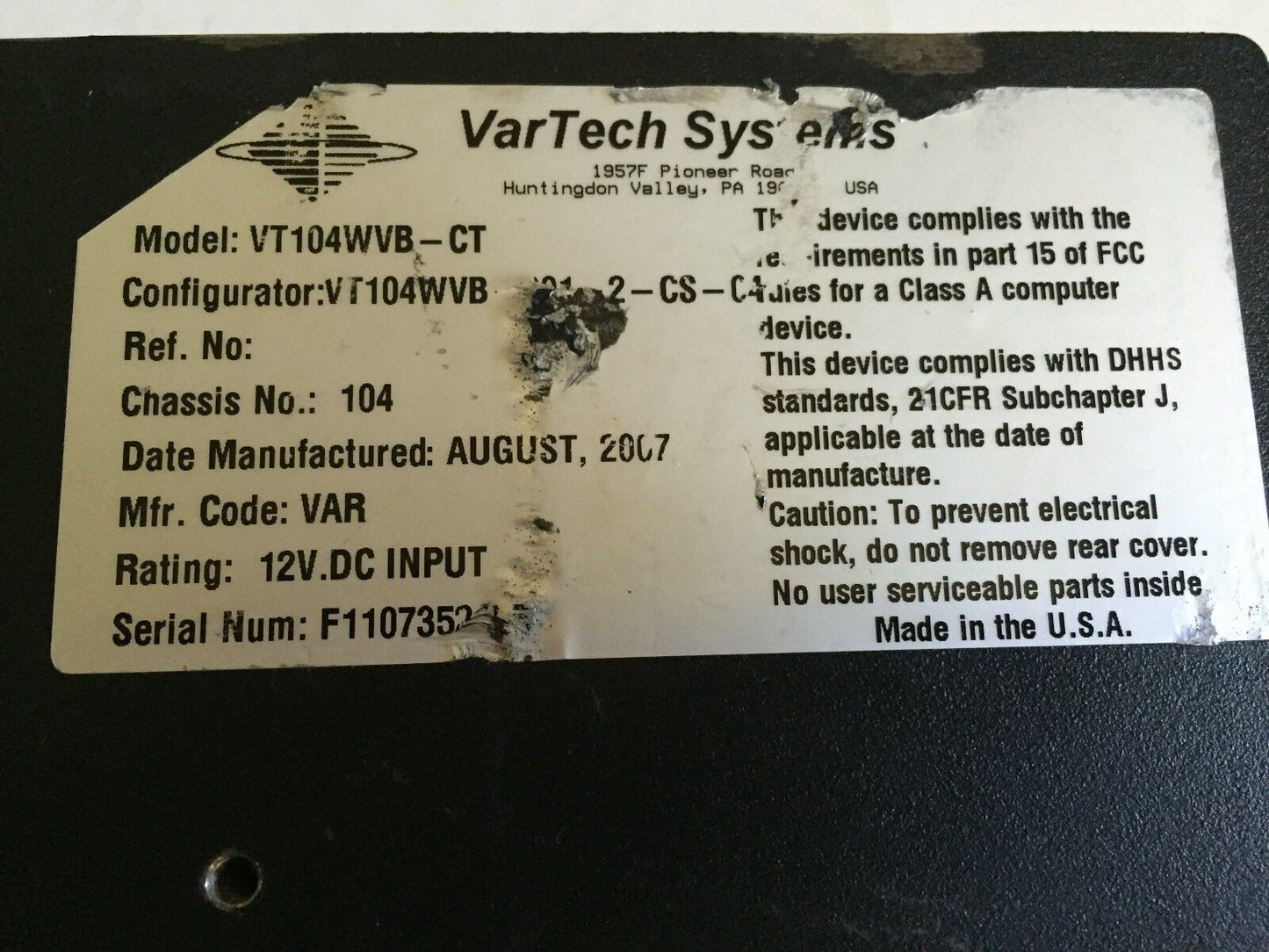 Vartech Vt104wvb-Ct Display Panel Lcd 10.4" Capacitive Touch 12,Var Display,Bd