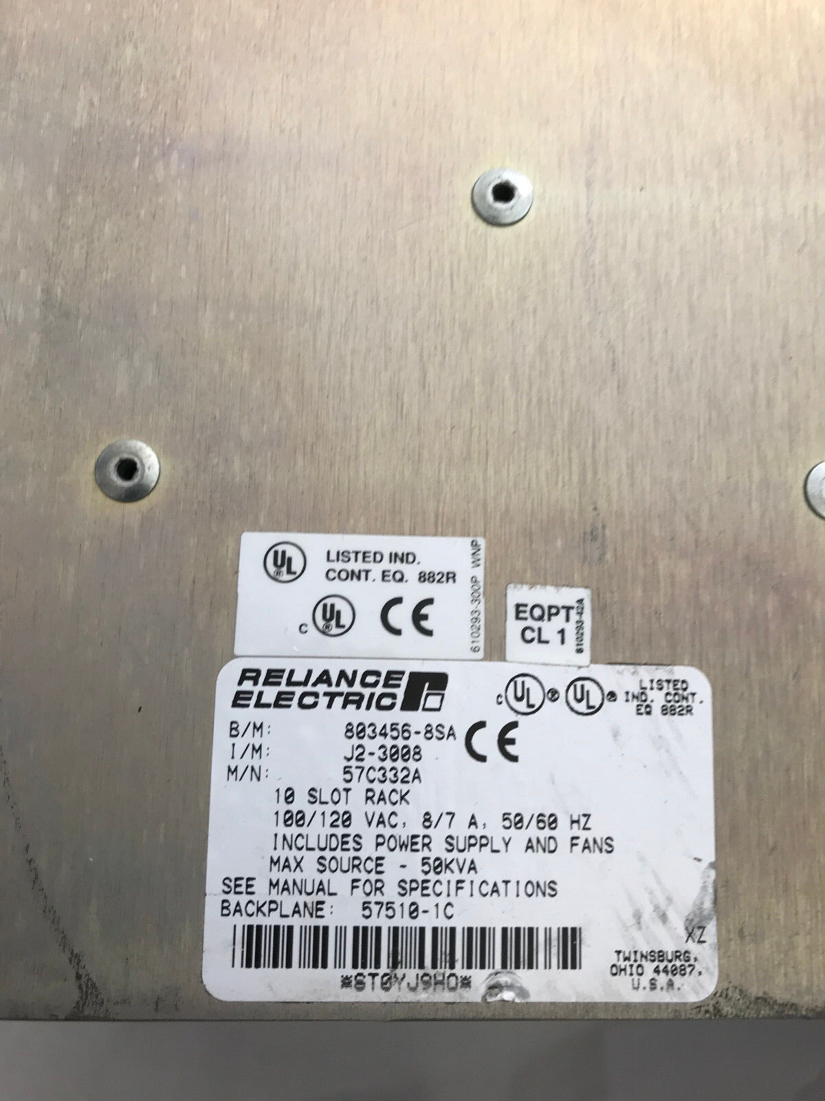 Reliance Electric 803456-8Sa,J2-3008,Automax System,Drive,120V,50Kva,10Slot,Ss
