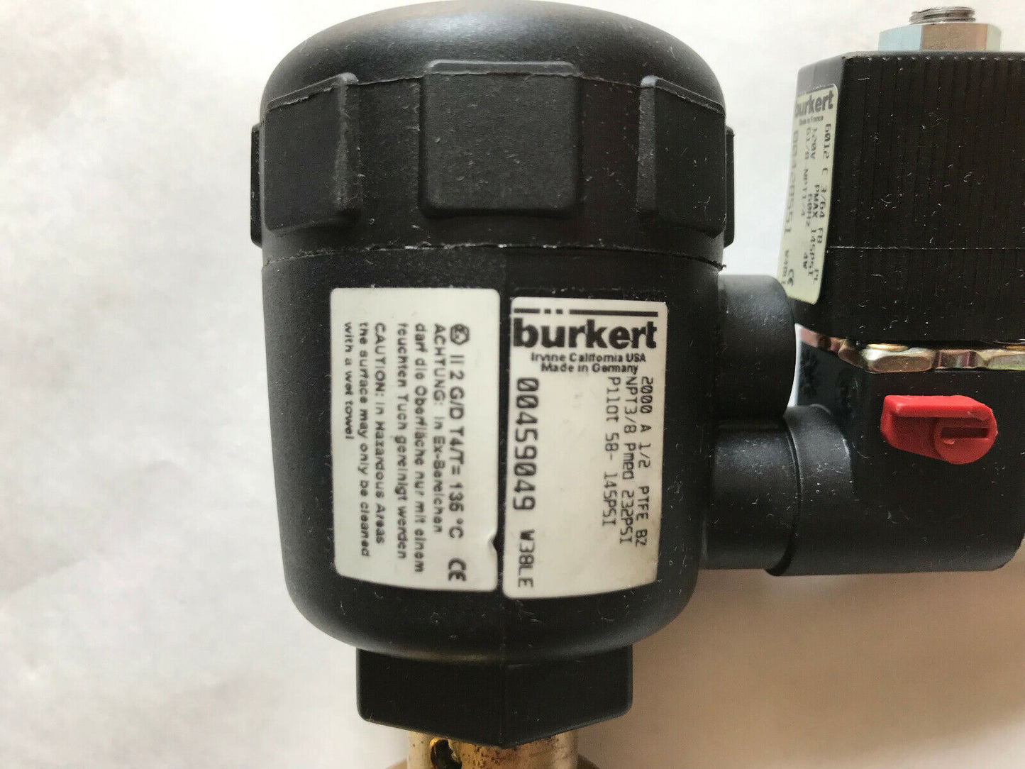 3/8" Npt Burkert 2000-A-1/2 Ptfe Bz Pneumatic Piston Seat Valve Nc,00428551,Ag