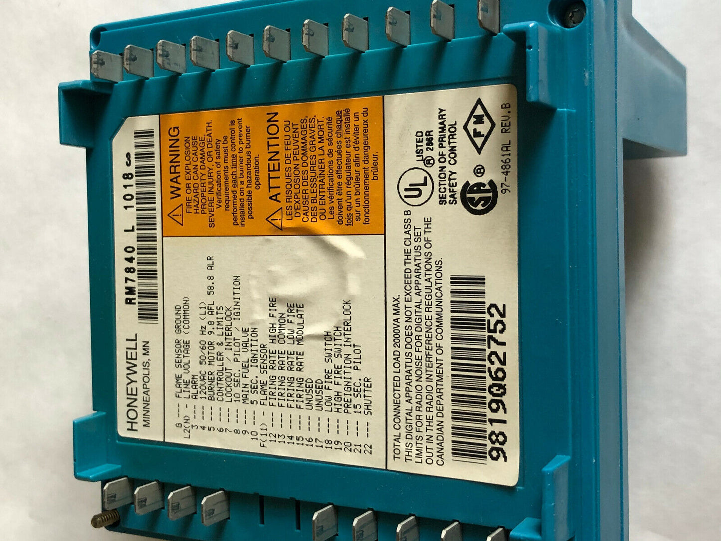 Honeywell Rm7840 L1018 Burner, Rm7840l1018,Ec