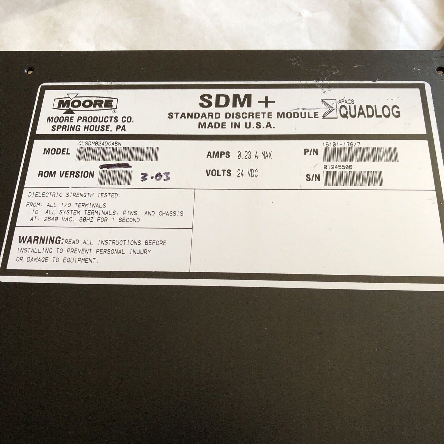 Moore Qlsdm024dcabn, Sdm + Sdm 24Vdc 0.23Amp Apacs Quadlog, Sdm+ 24 Vdc,Tg