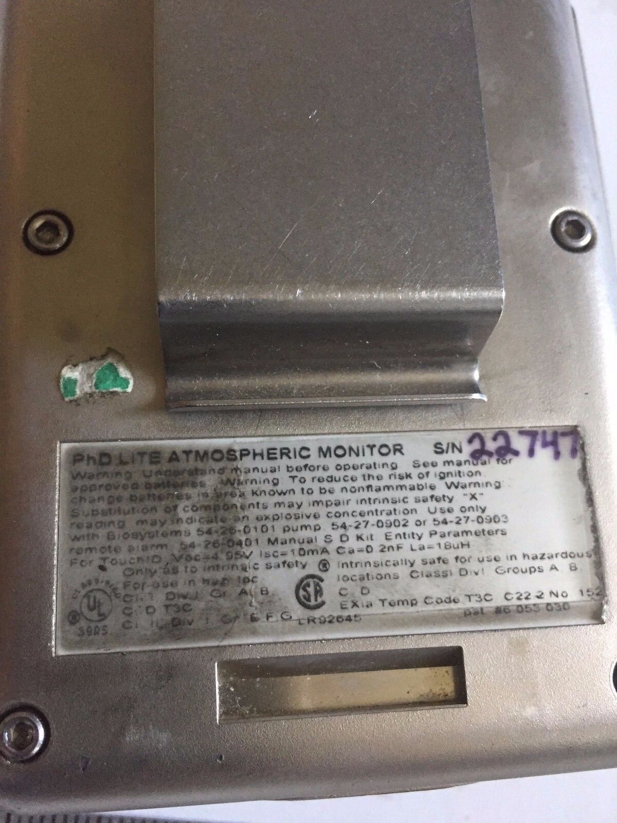 Phd-Lite 5423000 Biosystems Inc Gas Atmospheric Monitor ,Fl