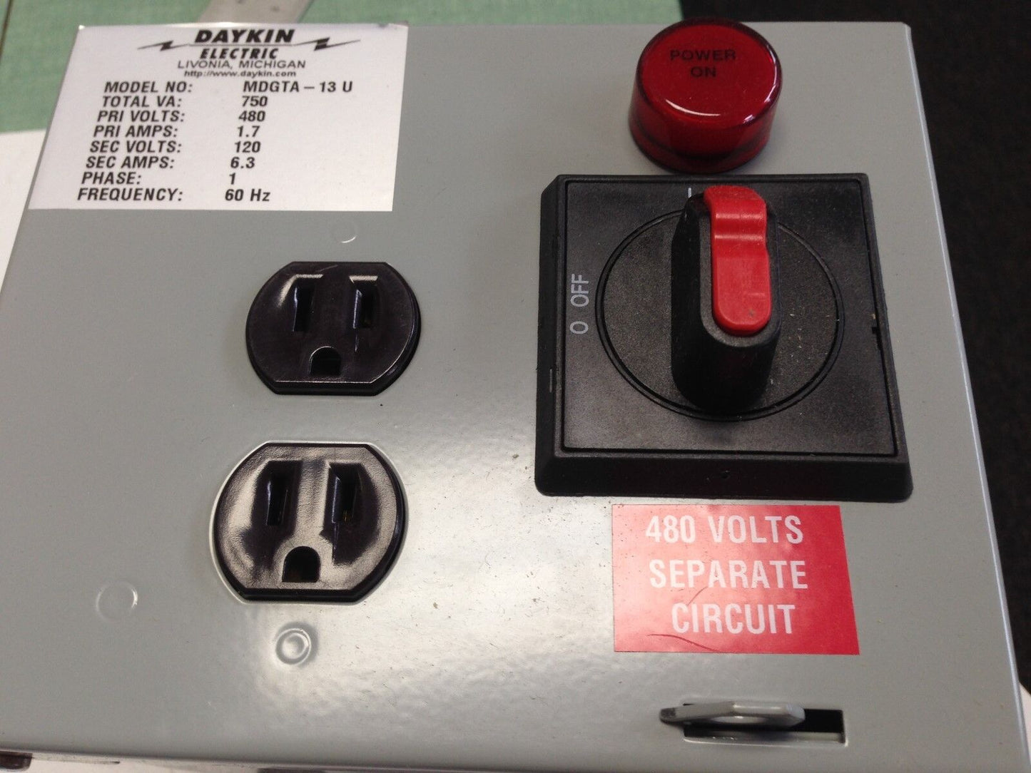 New Daykin  Mdgta-13U Transformer Disconnect 1Phase 480V 60Hz,Ad