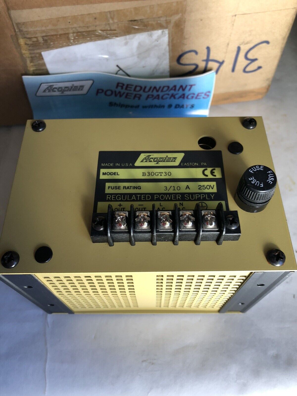 New  Acopian B30gt30 Regulated Power Supply, 3/10A, 250V,Tk