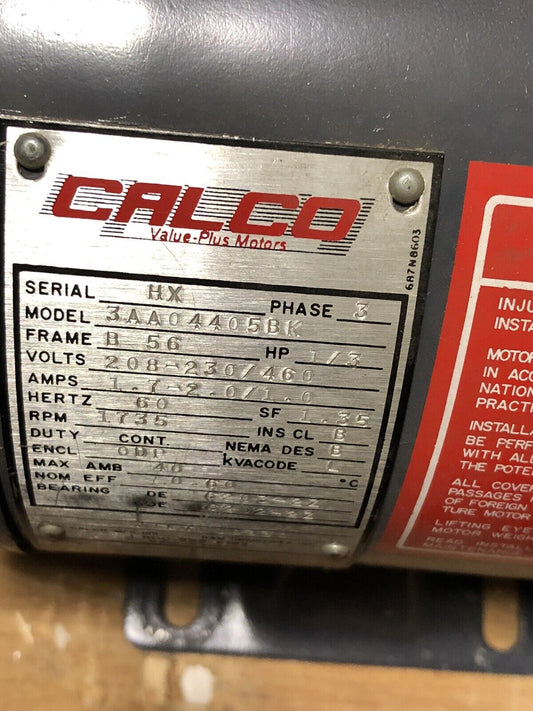 New 3Aa04405bk Calco Motors Motor Ac 1735Rpm 3Phase Xb56/Ca 1/3Hp,B 56,208V,Eg