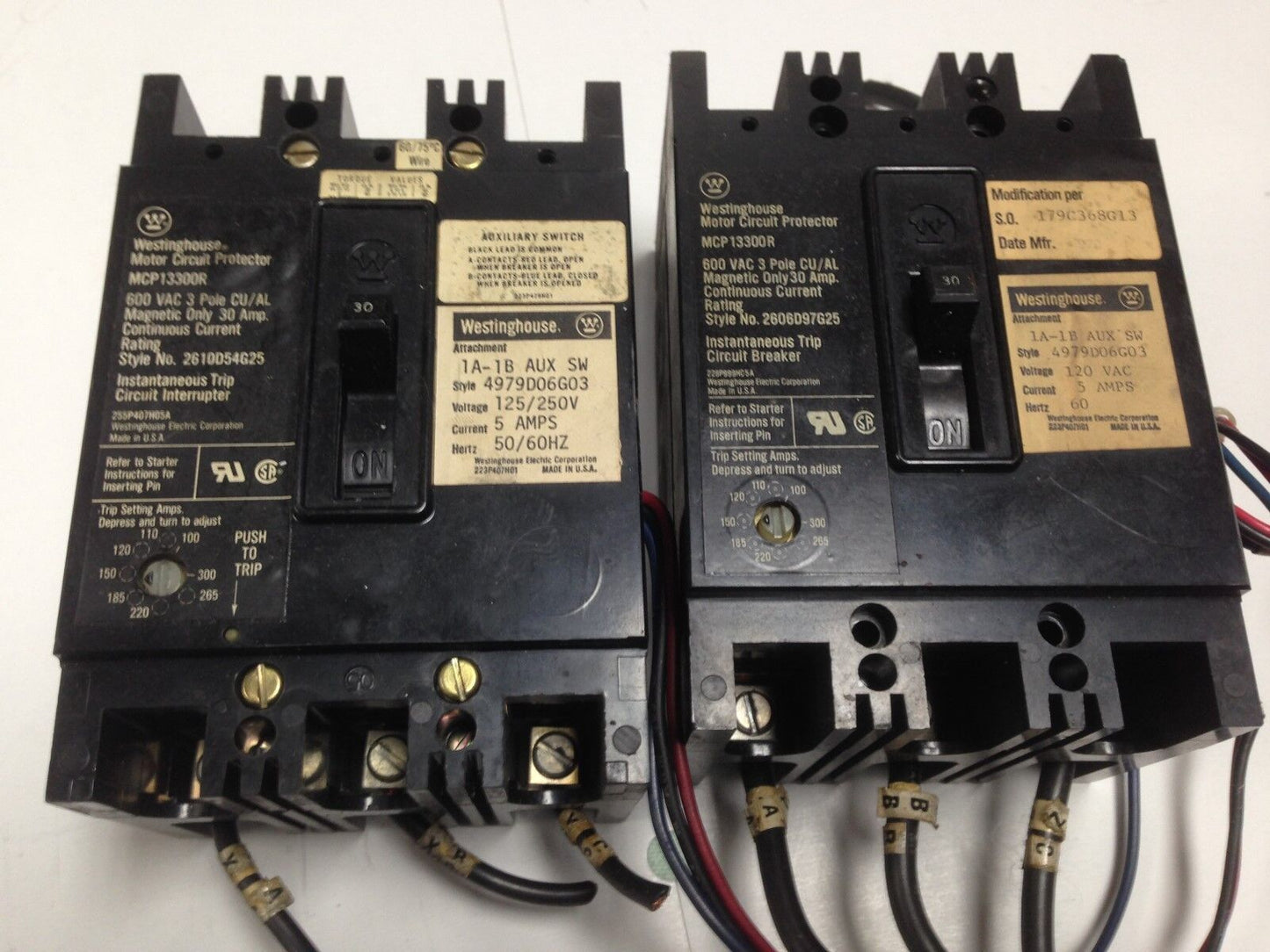 Westinghouse 4979D06g03 Circuit Breakers,30A,1A-1B Aux Mcp13300r,5Amps,Et