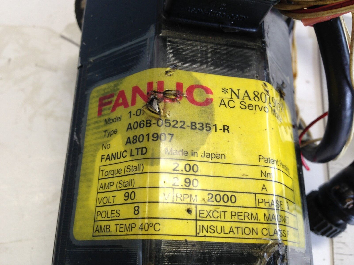 Fanuc A06b-0522-B351-R Ac Servo Motor,  90 Vdc, 2000 Rpm,3Ph,Fanuc 1-0,1-O, Bk