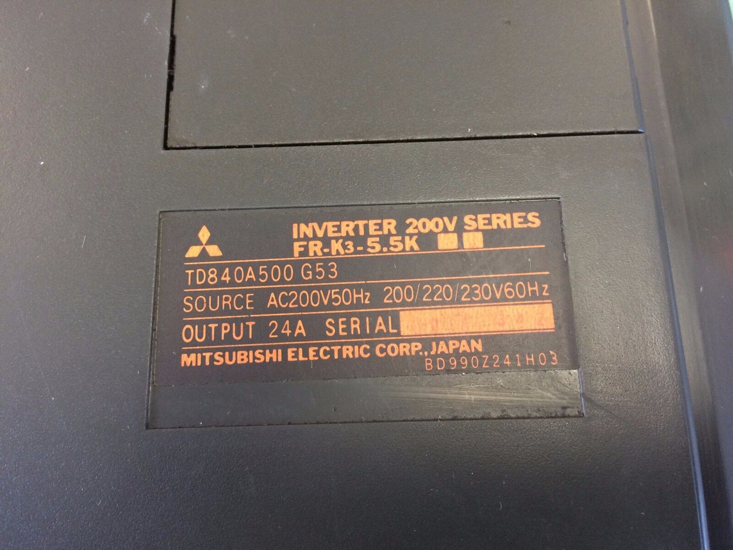 Mitsubishi Fr-K3-5.5K Freqrol-K3,Inverter 200V,Td840a500 G53 Servo,24A,Ac200v,Ct