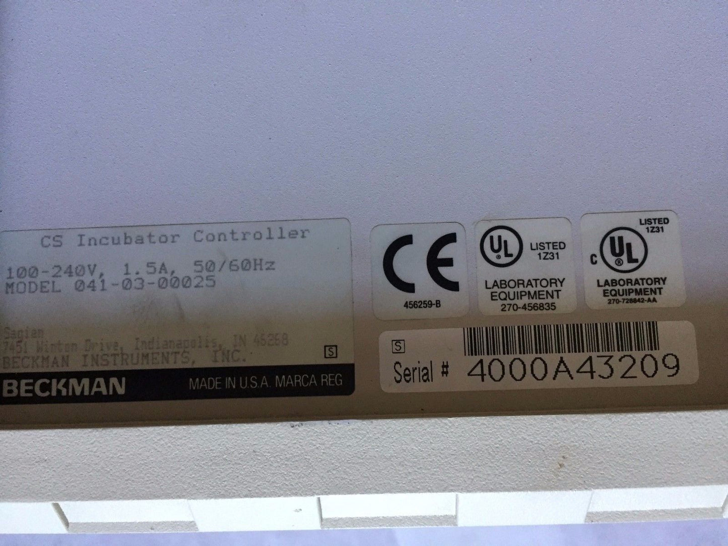 Beckman 041-03-00025,Cs Incubator Controller,Sagian 100-240V,Bp