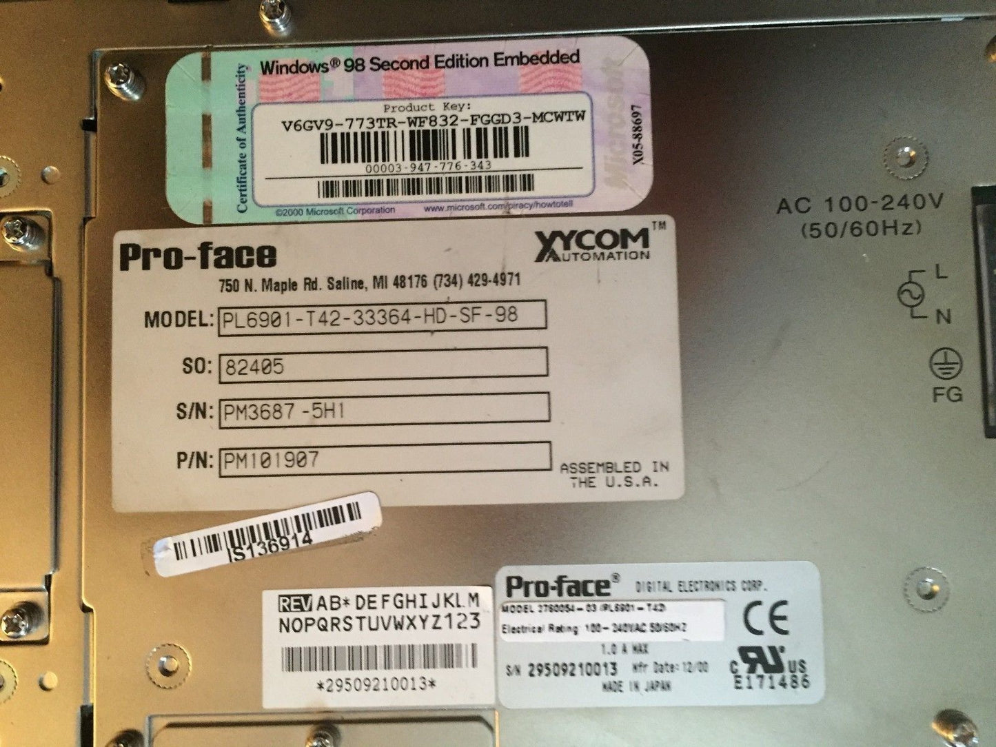 Pro-Face Pl6901-T42-33364-Hd-Sf-98 Industrial Computer,2760054-03,Sk