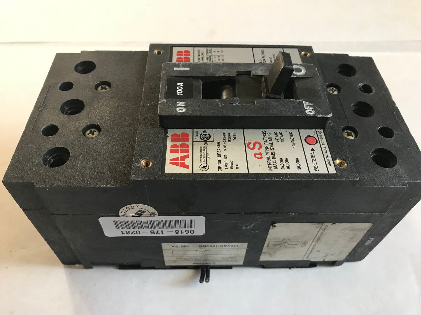 Abb Cu7al 75C,Abb Es,Rs-9743,2Pole Circuit Breaker 100A,Te2060,Te3060,Te2150,Sa