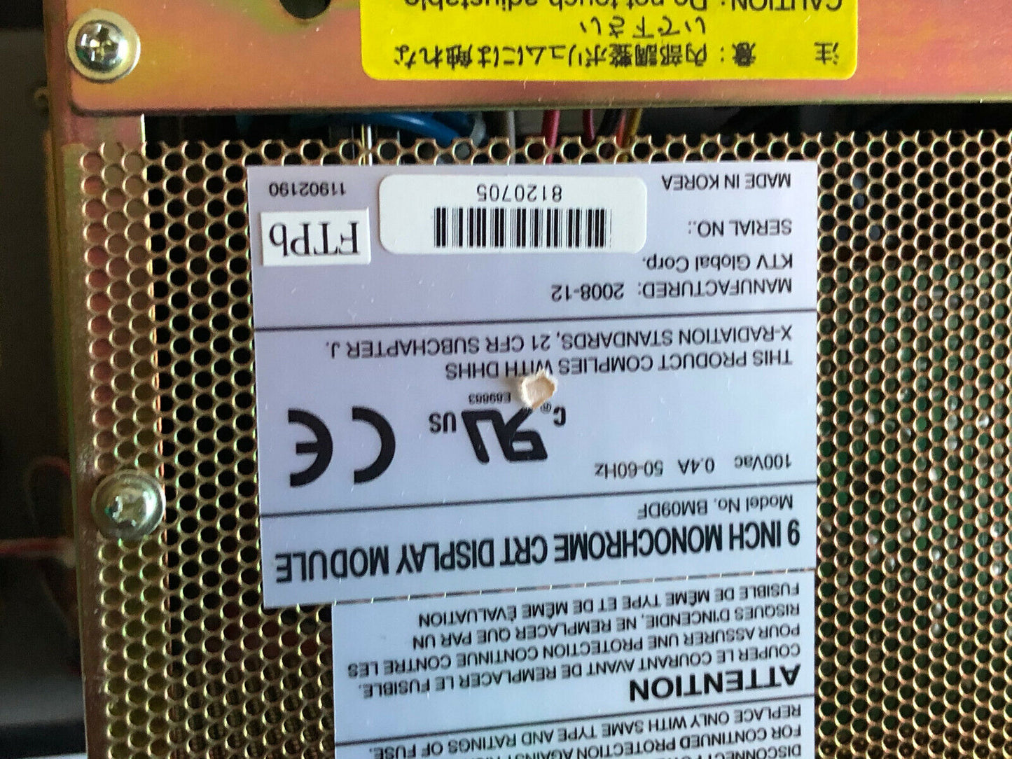 Mitsubishi 40K901a-2,Bn634a547g51,Qy201,9 Inch Monochrome Crt Display,Bm09df,Tn