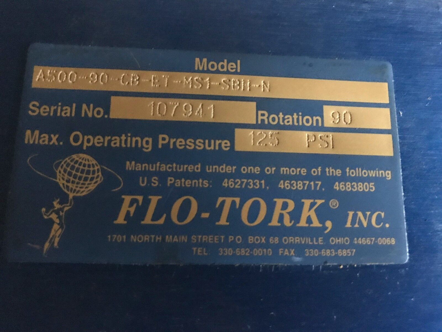 New Flo-Tork A500-90-Cb-Et-Ms1-Sbh-N Rotary Actuator ,To
