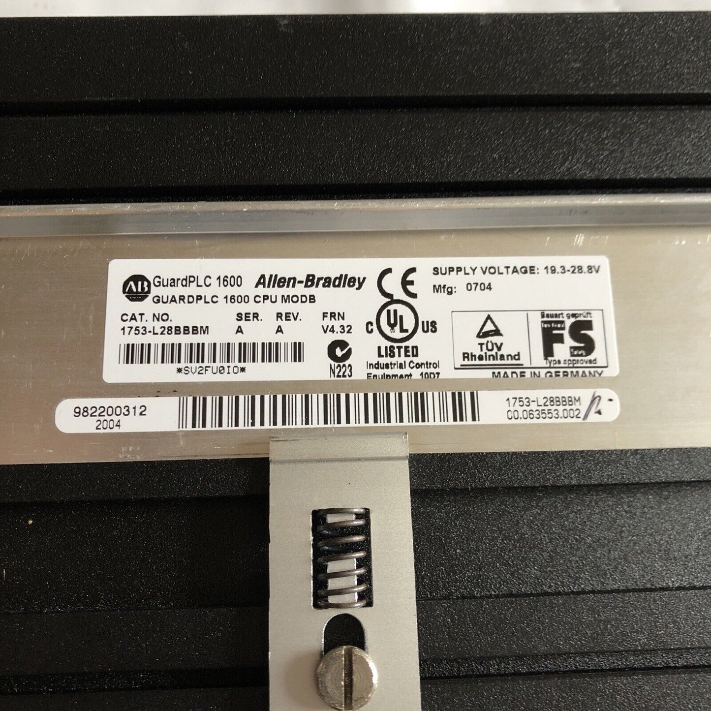 Allen-Bradley 1753-L28bbbm C A 6.28,Guardplc 1600 Cpu Modb,Guard Plc 1600,Ej