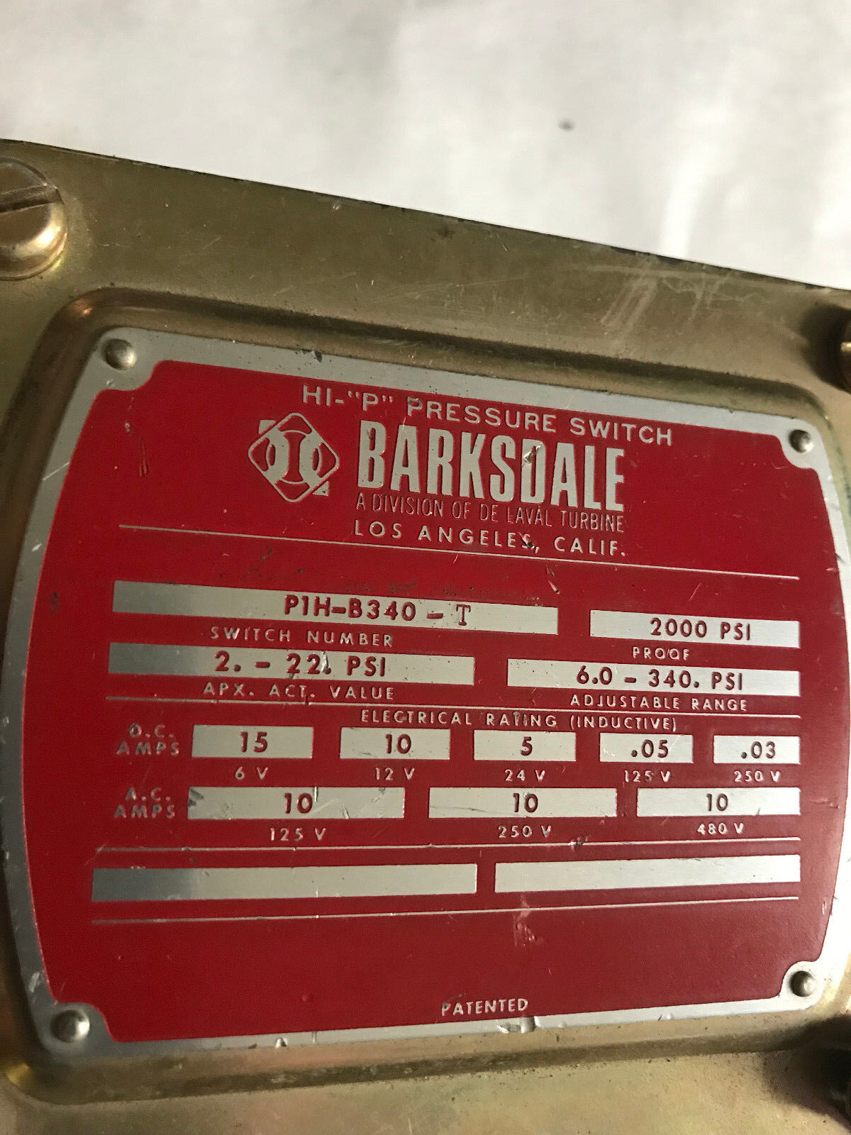 Barksdale P1h-B340-T,Pih-B340-T Pressure Switch, 2000 Psi,Si