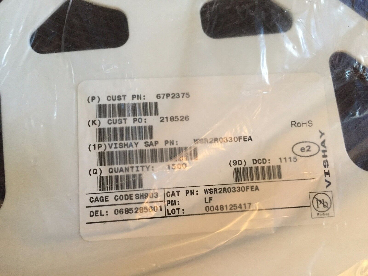 New Lot 1,250 Vishay  Wsr2r0330fea Resistor Wirewound, 0.033 Ohm, 2W,Eg