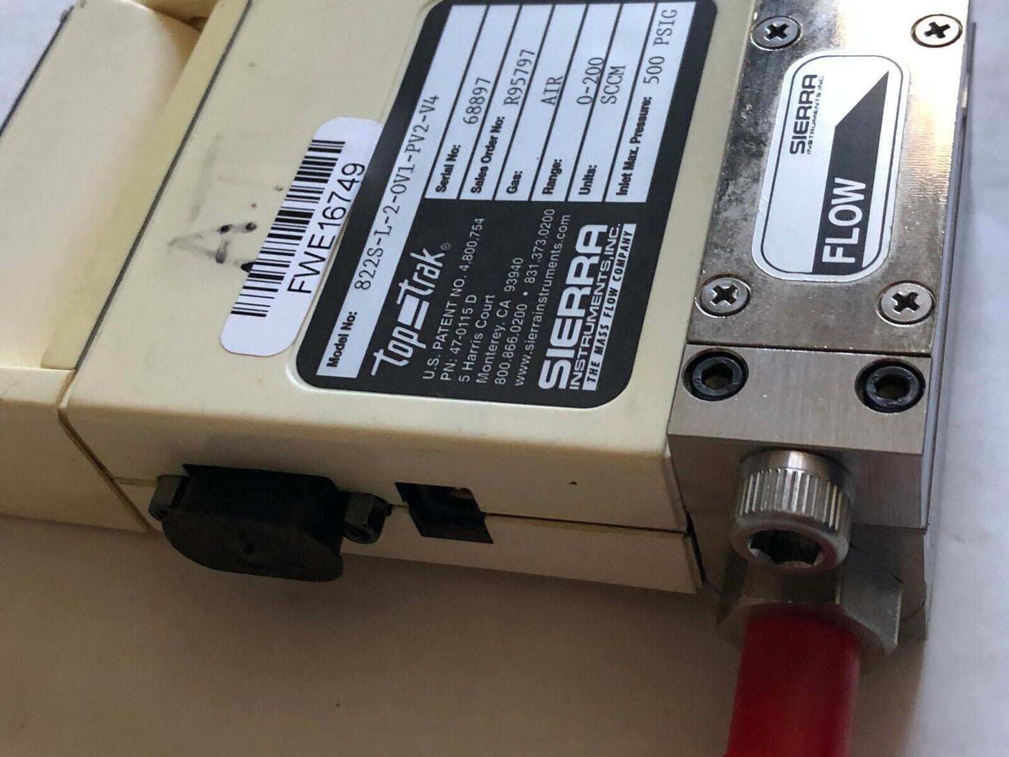 Sierra Instruments 822S-L-2-Ov1-Pv2-V4 Gas Mass Flow Meter W/ Digital Displ,De