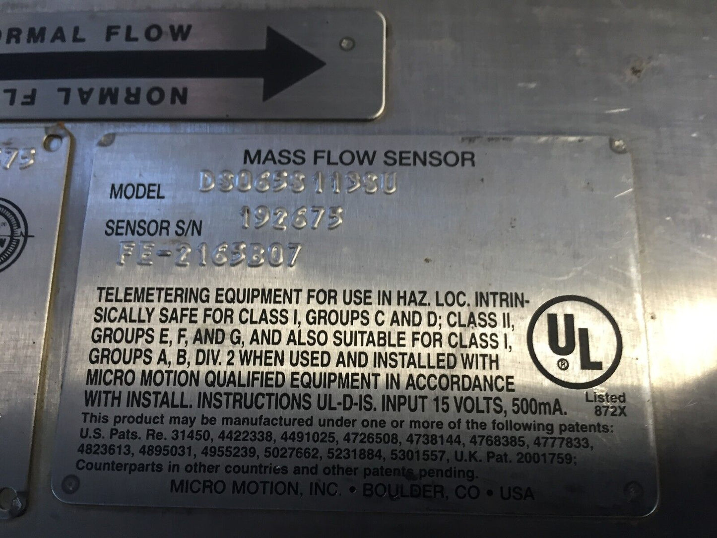 Micro Meter Micro Motion Ds065s113su Stainless Steel Mass Flow Sensor,Fd