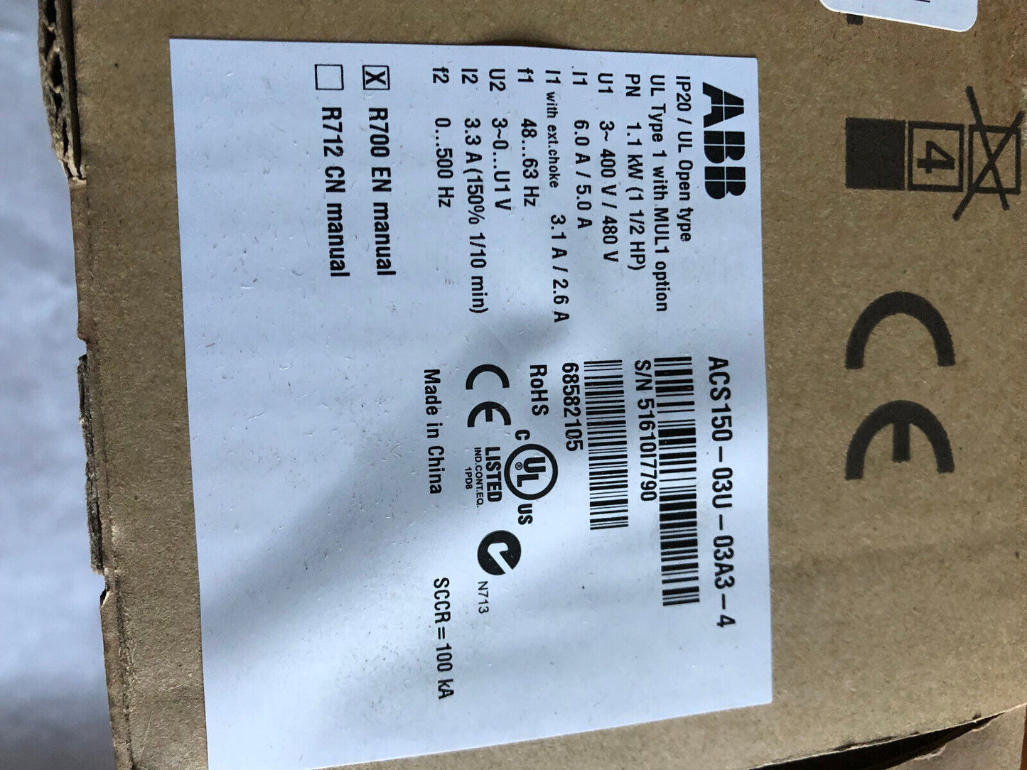 New Abb Acs150-03U-03A3-4 Micro Inverter Drive,Ip20/Ul, 68582105,Am