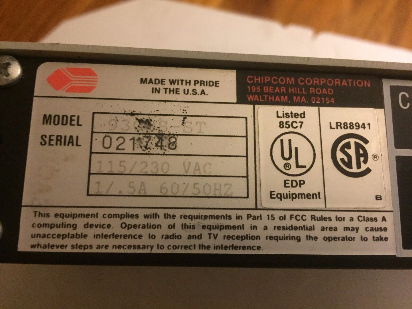 Chipcom 9308S-St Ornet Star Backup Port Terminal 115/230Vac 1/.5A,Cr