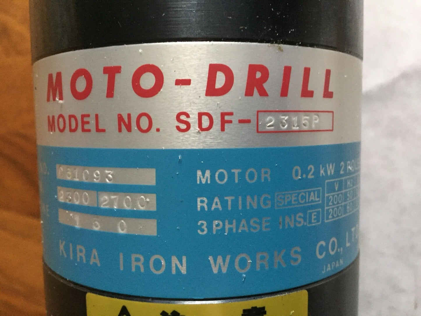 Kira Sdf-2315P Moto-Drill,Kira Iron Sdf-2315P,2700Rpm,.2Kw,Hydro Checker Hc30,Al