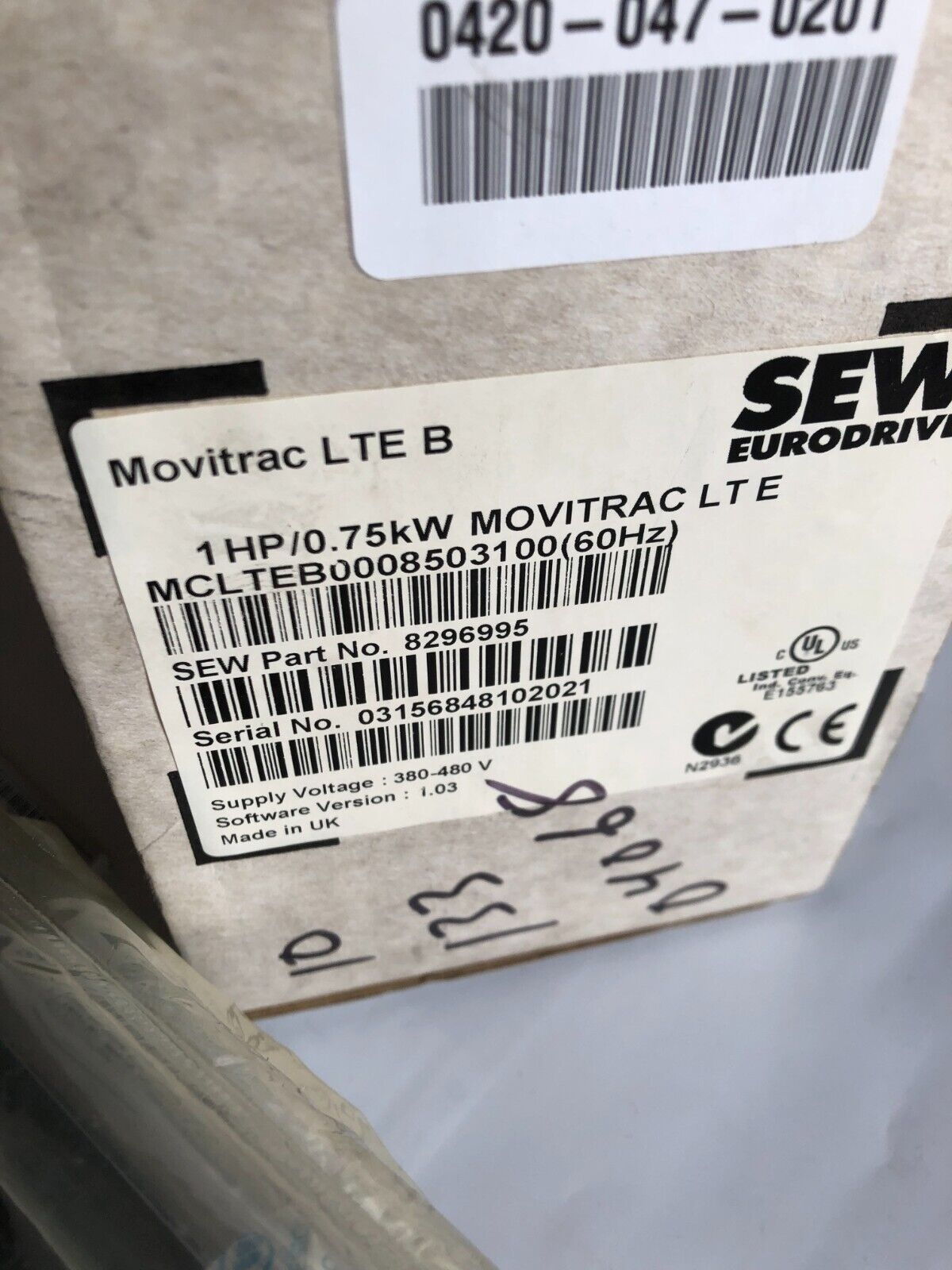 New Sew Eurodrive Mclteb0008503100 (60Hz),1 Hp/0.75Kw Movitrac Lte B,Sd